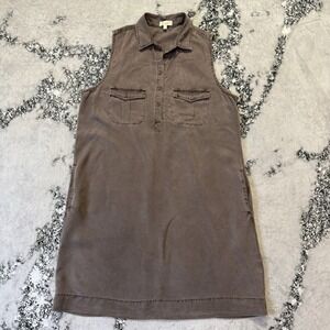 Side Stitch Dress Womens Size XL Brown 100% Tencel Sleeveless‎ Sheath Collared